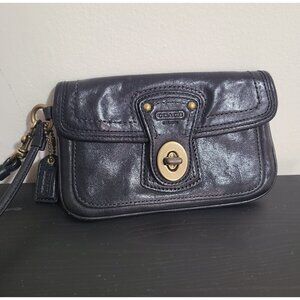 Coach Legacy Black Leather 65th Anniversary Turnlock Wristlet Striped Colorful